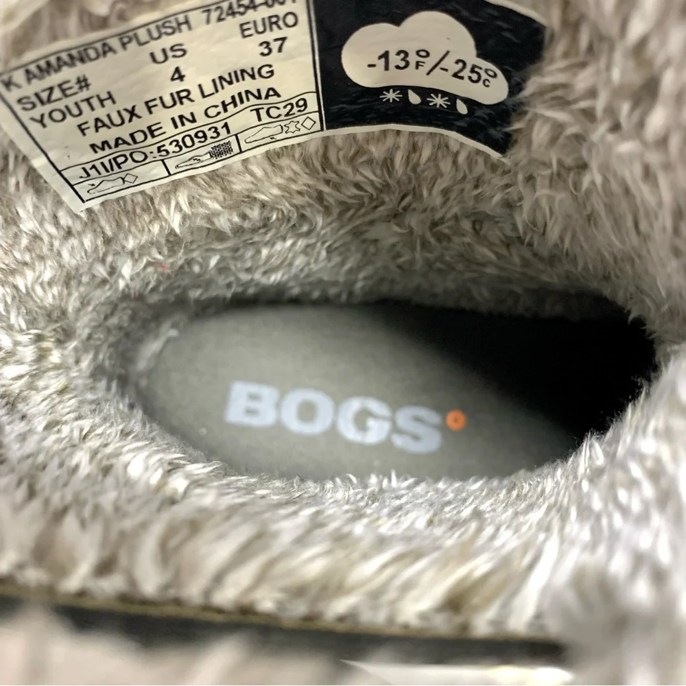 Bogs Amanda Plush Waterproof Lace Up Mid Winter Boots Youth 4/37 Warm Rain Snow - Picture 10 of 16